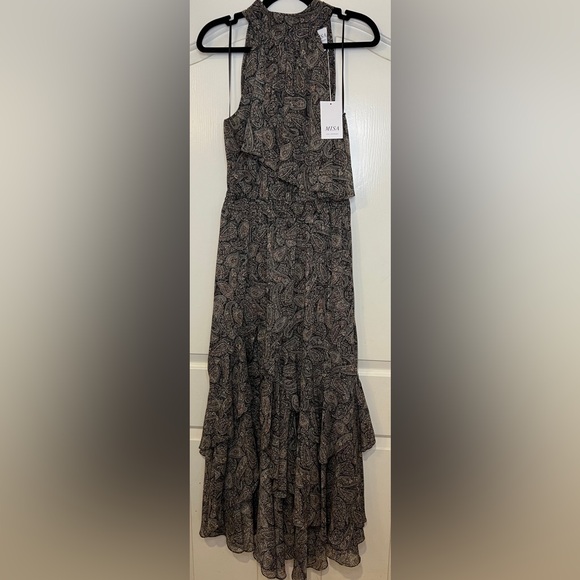 MISA Los Angeles Aneva Midi Halter Dress Paisley Shimmer White WMN SZ MEDIUM NWT - Picture 3 of 13